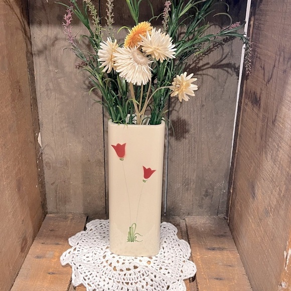 🌷 VASE RECTANGULAIRE FLEURS ROUGES – PIÈCE SIGNÉE - Picture 10 of 10